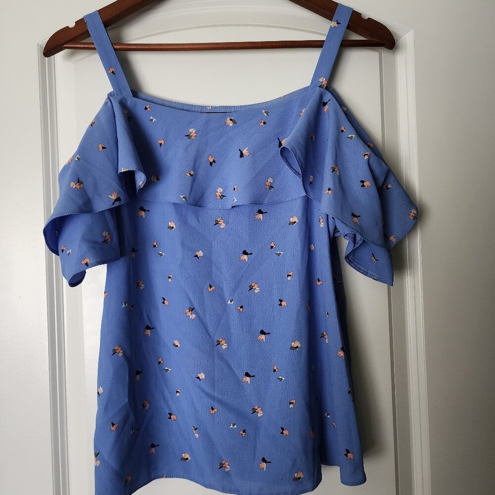 Light blue blouse with small pink flowers